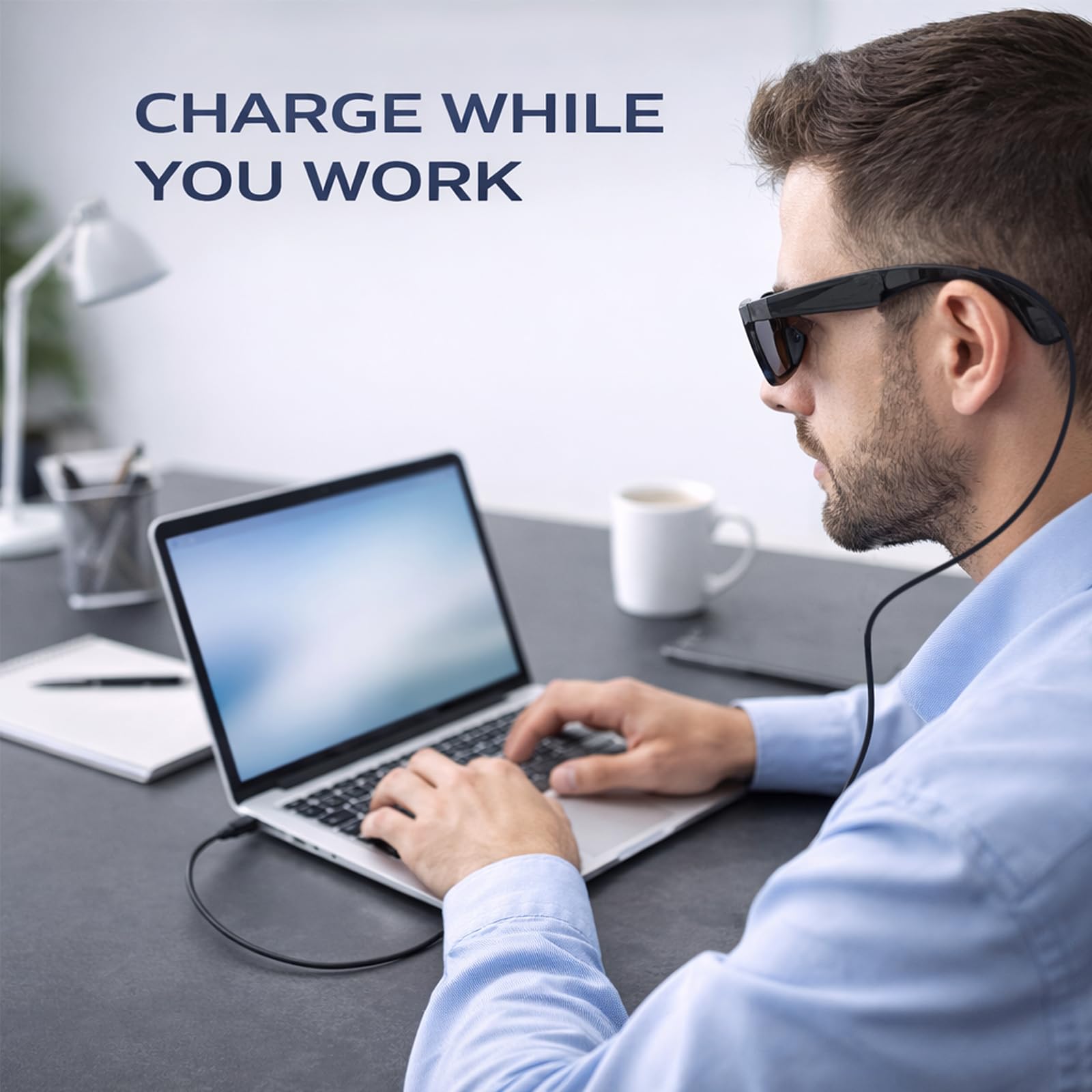 Cavo di ricarica per Ray-Ban Meta Wayfarer & Gen 2, 1,2 m Tipo-C, design anti-groviglio, ricarica rapida durante l'uso, compatibile con power bank, telefono, auto, laptop