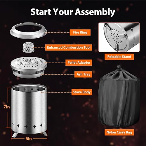 Miniatura 2 de Hoguera de mesa de 6 pulgadas de profundidad x 7 pulgadas de alto, mini chimenea portátil de acero inoxidable, pellets de bajo humo, estufa de leña