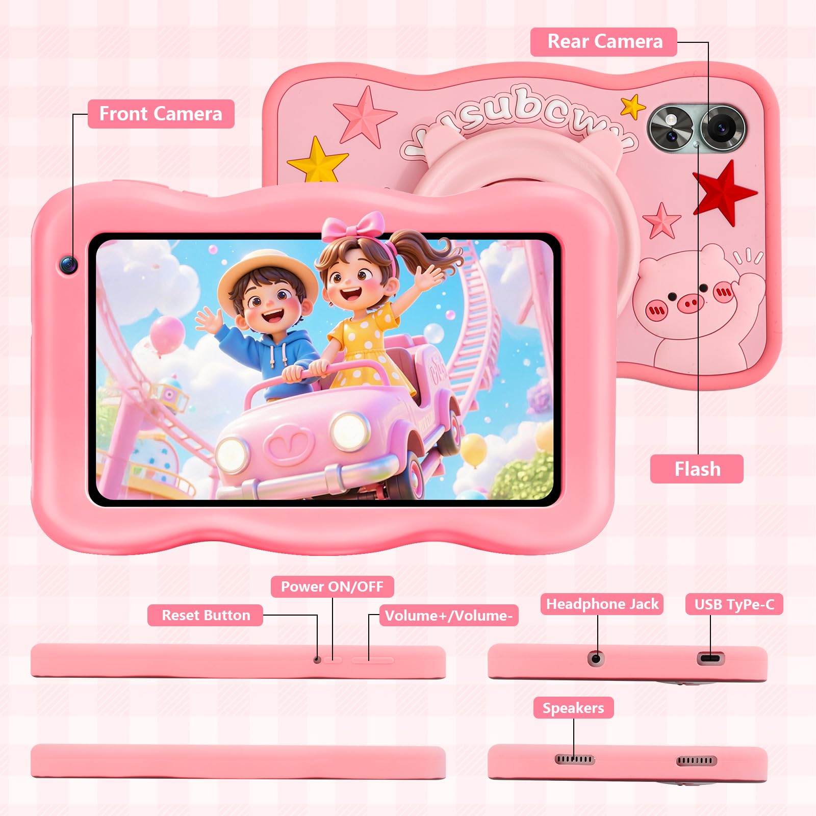 YUSUBCWY Kids Tablet 10 inch, Android 15 Tablete for Kids, 20(6+14) GB RAM+129GB ROM, Parental Control, Kids Software Pre-Installed, Android Learning Tablet with Proof Case (Pink) — view 7