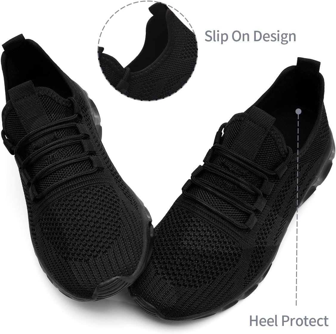 Womens Tennis Shoes Casual Slip On Walking Running Shoes Lightweight Non Slip Workout Athletic Gym Cross Training Sneakers Black Size US 6 - Image 5