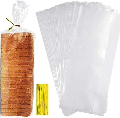Bolsas de pan con lazos, 30 bolsas de pan transparentes para pan casero y 50 lazos, bolsas de pan de plástico reutilizables ajustables para