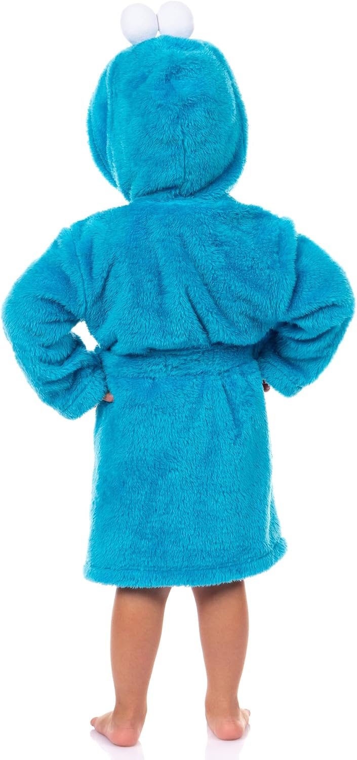 Sesame Street Robe Toddler Cookie Monster Faux Fur Plush Hooded Bathrobe