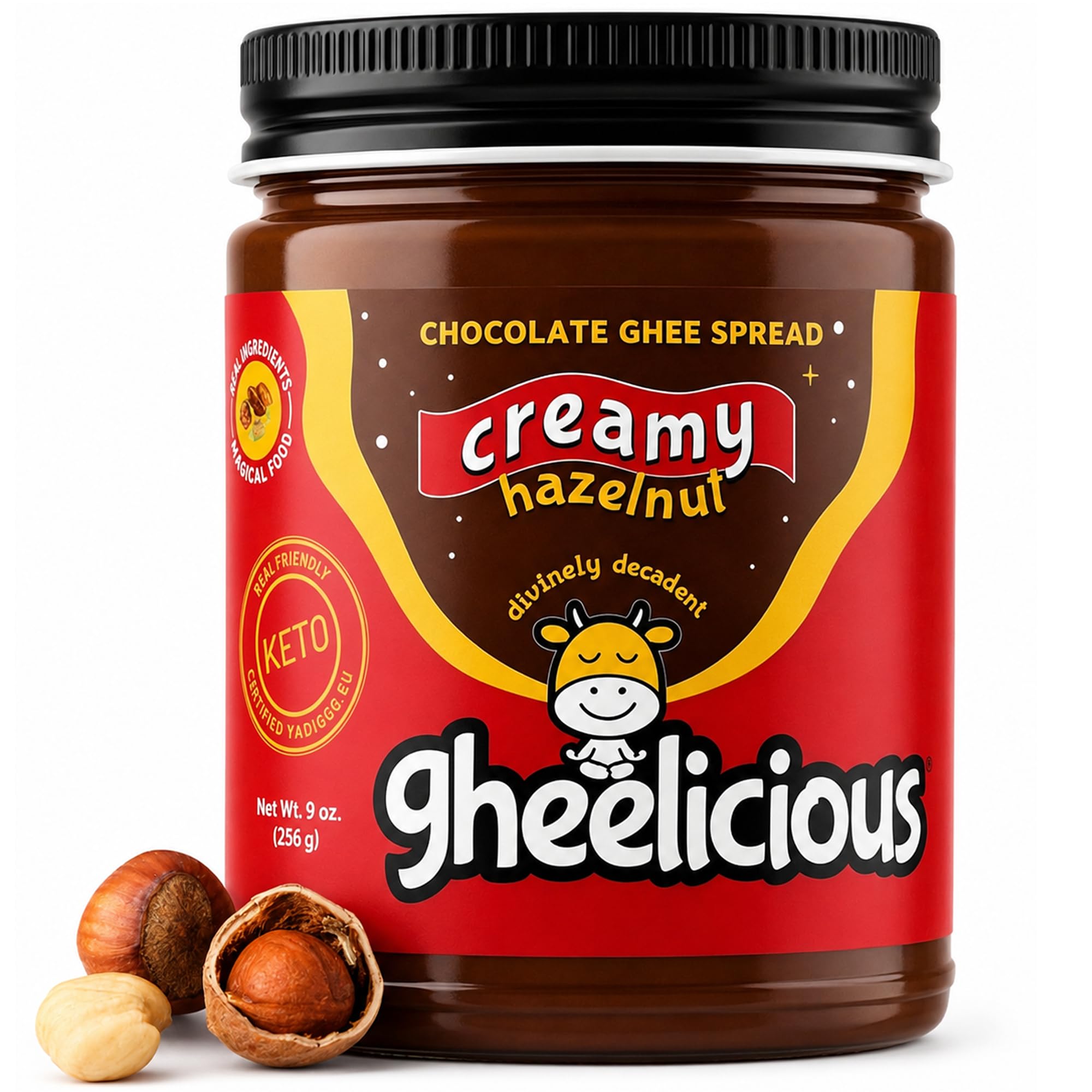 Chocolate Hazelnut Spread with Grass-Fed Ghee Butter, Low Sugar & Keto, 9oz