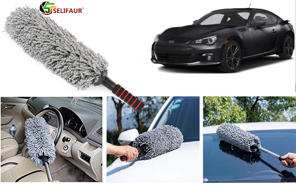 Selifaur Ultra Soft Microfiber Brush||Interior and Exterior Multipurpose Car Cleaning Duster||Lint Free Grey Smooth Cleaner for Car Office Home Use with Storage Bag for - Subaru BRZ
