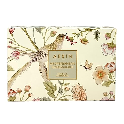 AERIN Set de regalo esencial de madreselva mediterránea. Eau de Parfum 1 fl oz / 1.0 fl oz, acondicionador de labios rosa tamaño completo y bolsa de