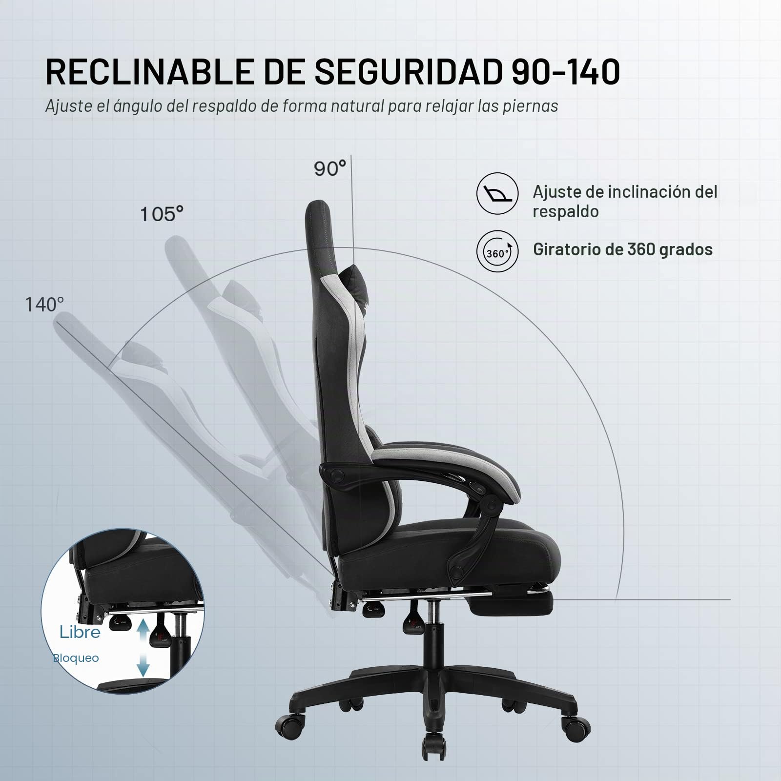 GTPLAYER Silla de Tela para Juegos con reposapiés, Silla ergonómica de Escritorio para computadora con cojín de Resorte de Bolsillo, Soporte Lumbar para Oficina en casa, Soporte Lumbar, Resistente y | Silla de escritorio ergonómica para juegos