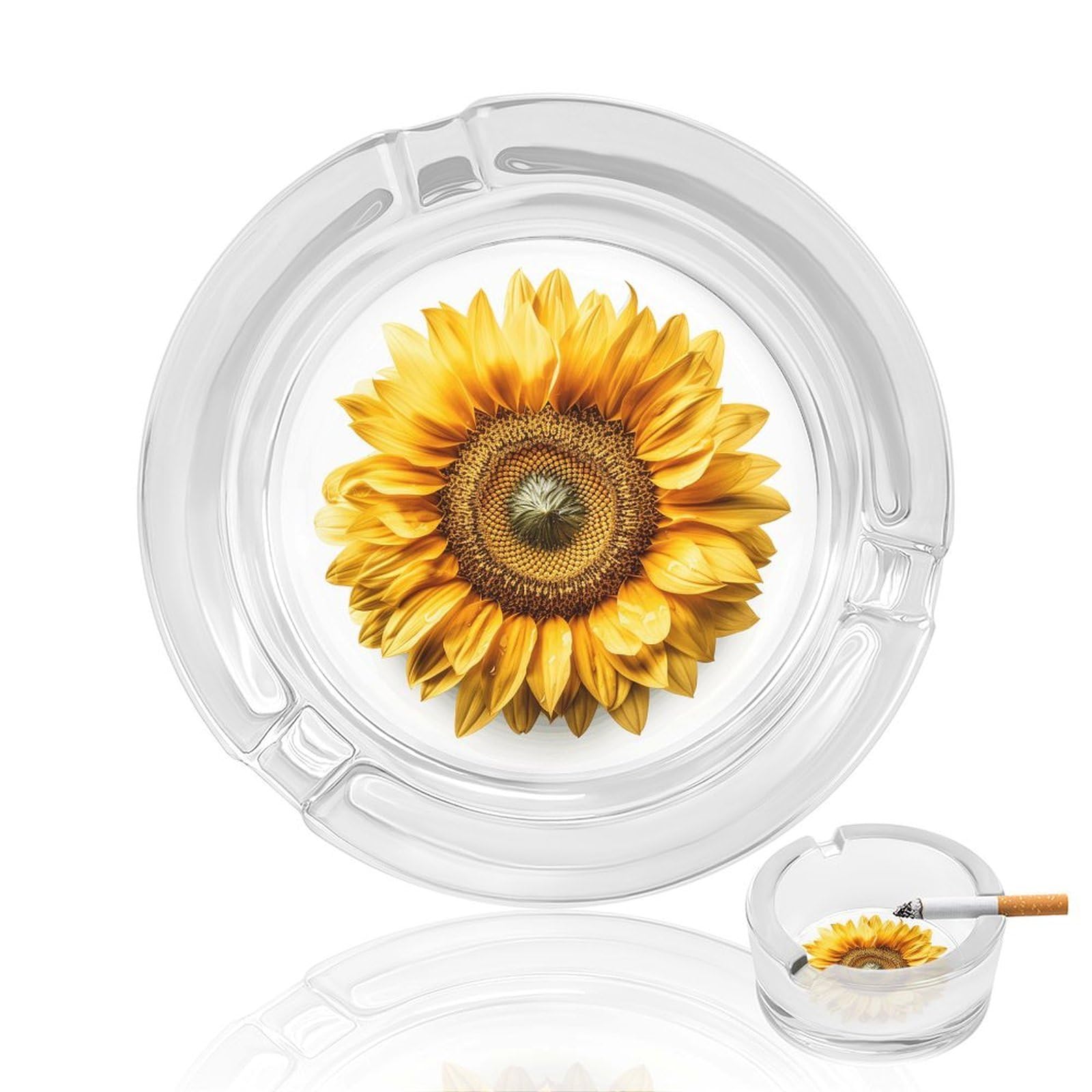 A Flower Ashtray, Modern Crystal Glass Ash Tray Cigarettes Ashtray Holder Home Office Desktop Tabletop Decoration,Crystal Clear (4.8")