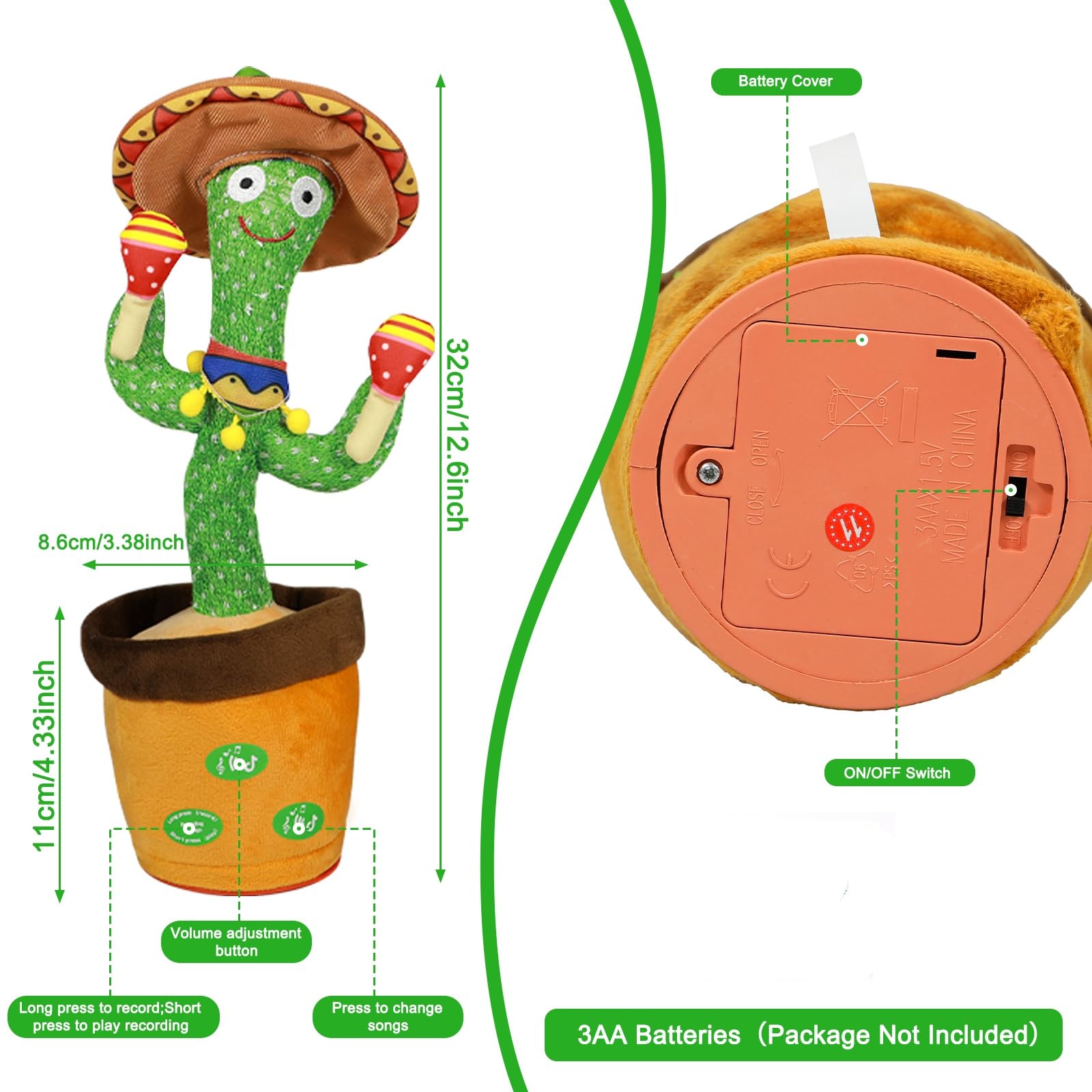 MeHoo Talking Cactus Toy, Dancing Cactus Toy Repeat What You Say - Image 2