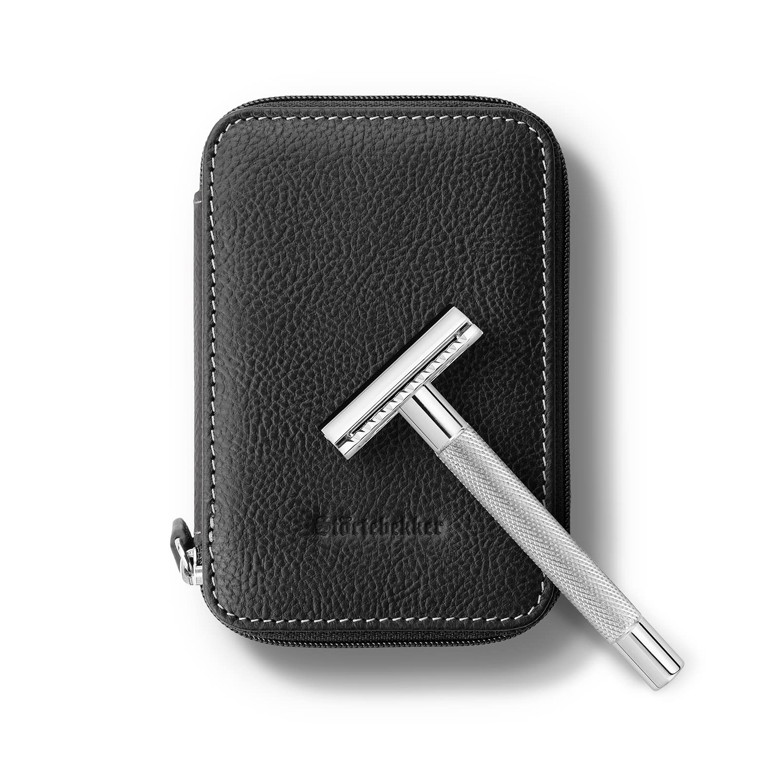 Störtebekker® Premium Etui pour Rasoir de sûreté - étui pour Rasoir de Haute qualité en Cuir véritable - Produit et emballé de manière Durable - Convient à Tous Les rasoirs - idée de Cadeau (Noir)