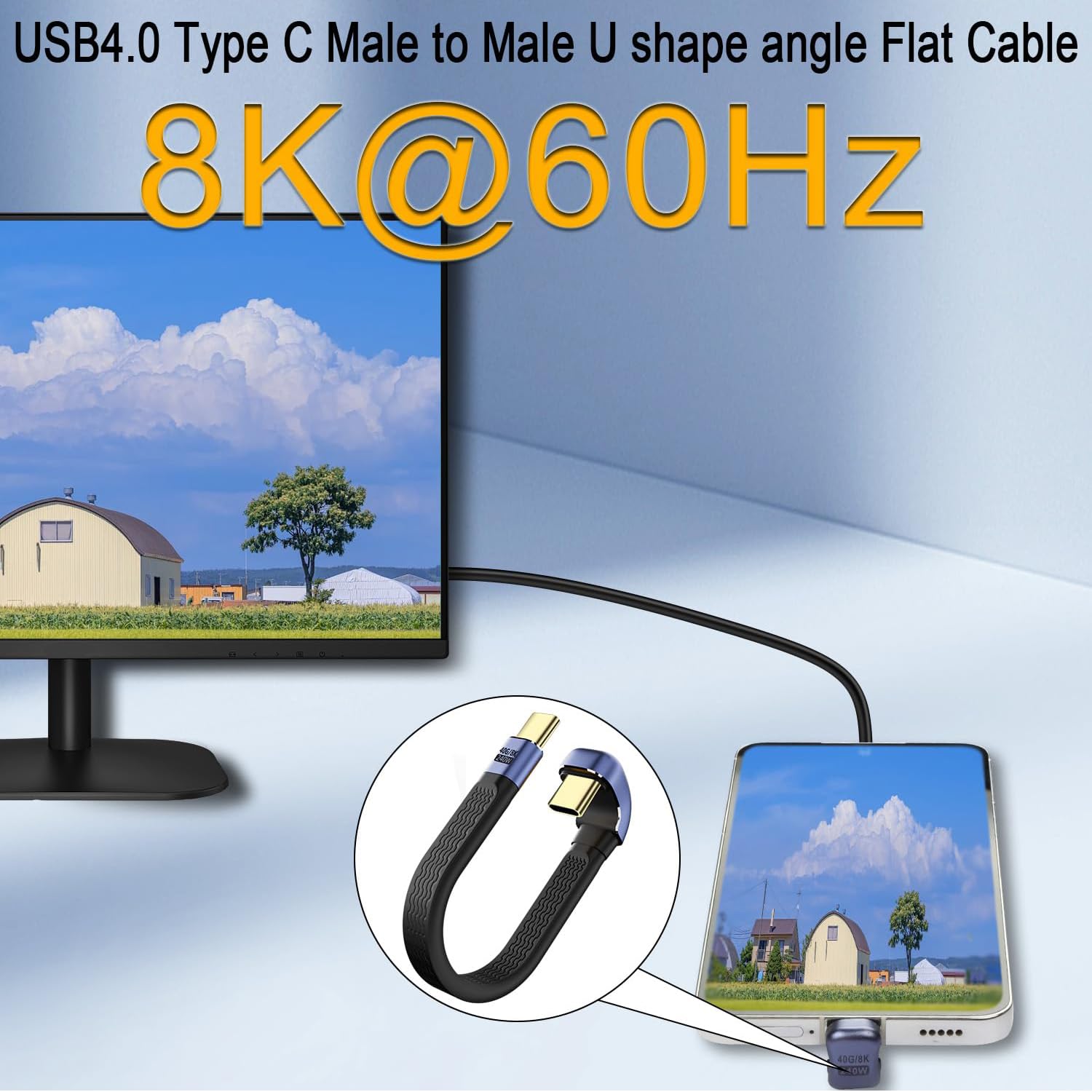 Short USB 4 Cable, 240W Charging U-Shaped USB C Cable Short, 40Gbps Data Transfer, 8K 60Hz Video Display for External SSD, iPhone 16 15 Pro Max, iPad, Thunderbolt 4/3, Hub (M to M-13cm) - Image 7