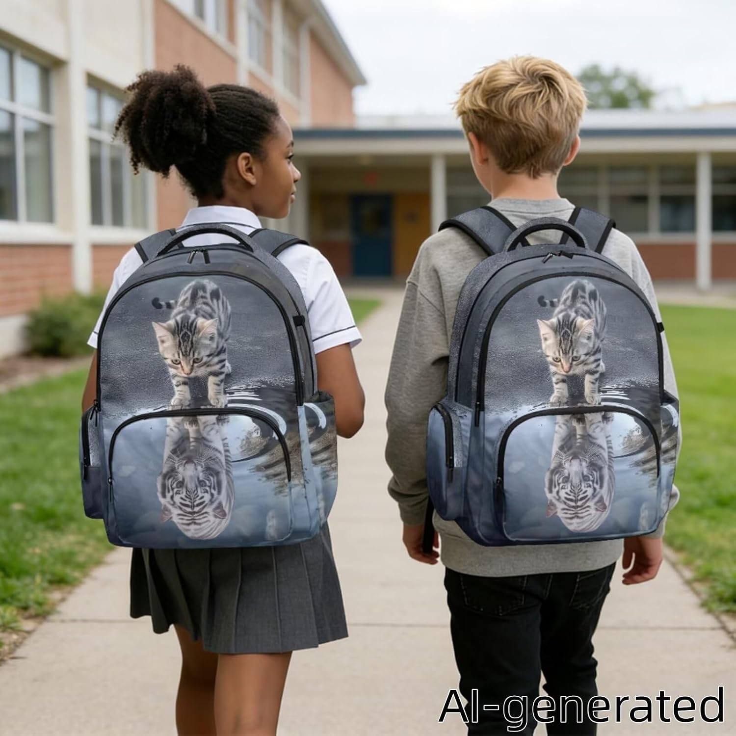 ZOUTAIRONG Tiger School Backpack for Kids 5 Piece Book Bags Casual Backpack with Lunch Bag Pencil Box Water Bottle Holder Book Cover for School Students image 2