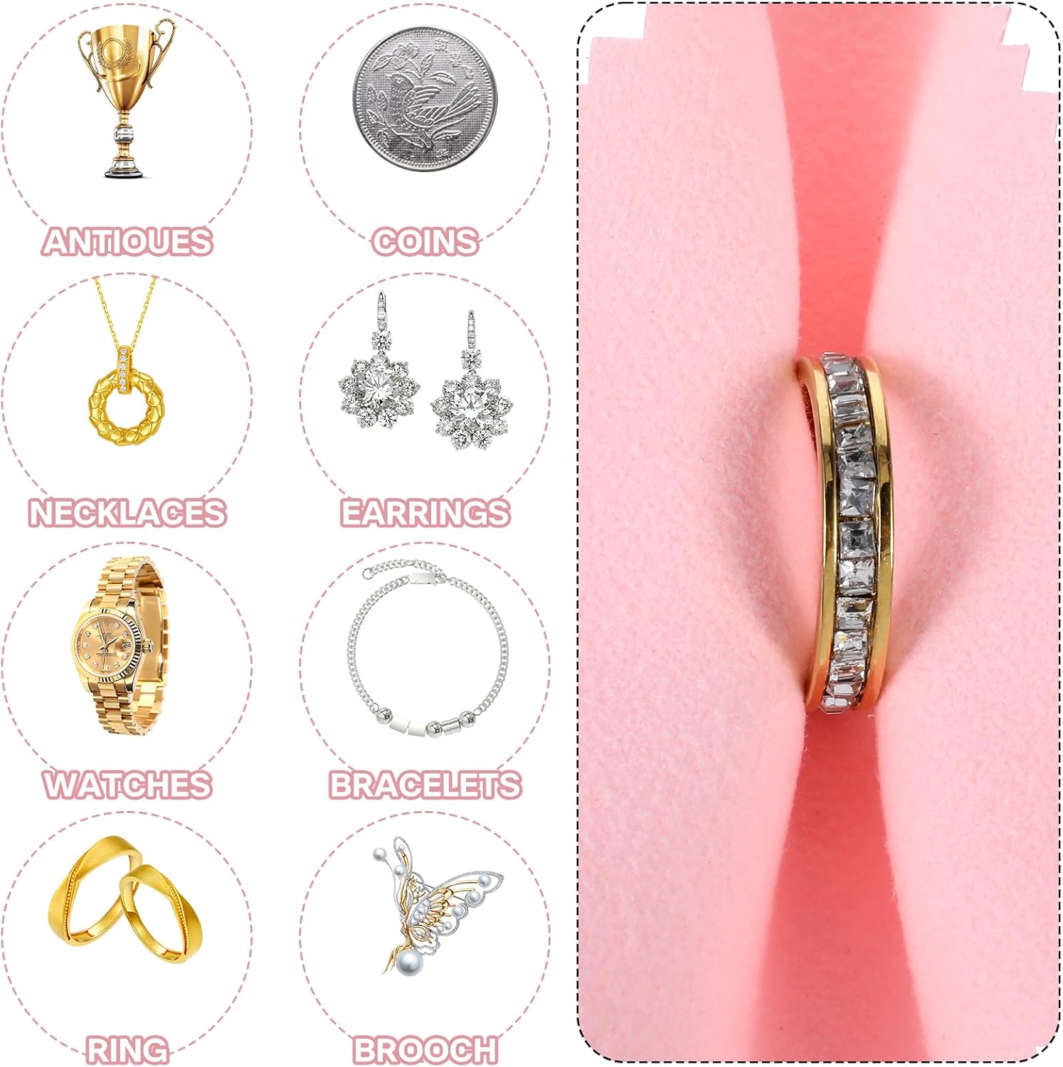 100 Pcs Jewelry Cleaning Cloth, Professional Polishing Cloth Individually Wrapped, Pink Silver Polishing Cloths for Jewelry Sterling Silver Gold Platinum Watch Coins and More (3.2" x 3.2")