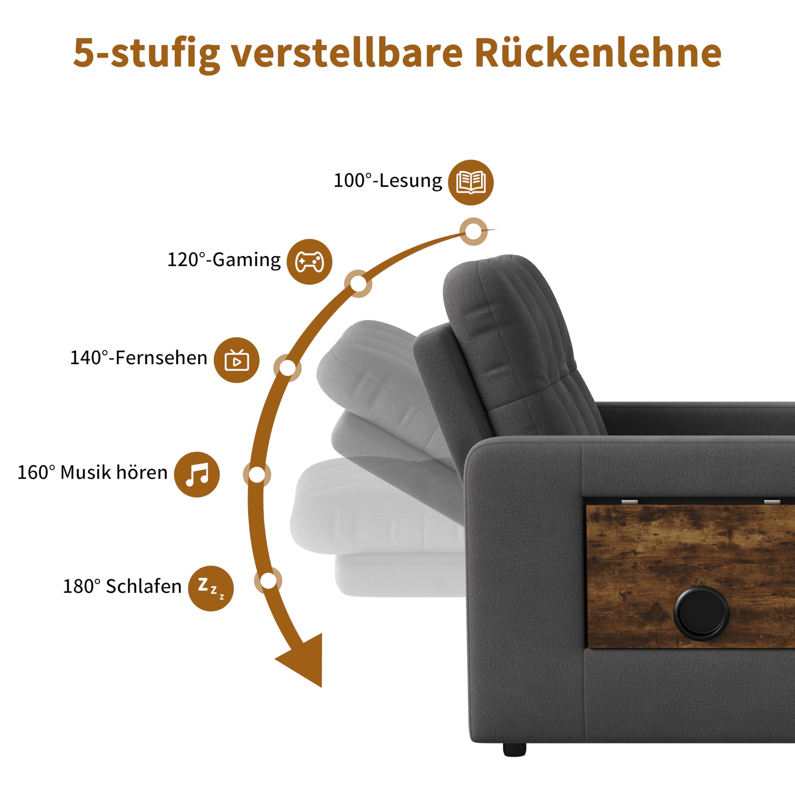 Schlafsessel 3 in 1,schlafsessel mit bettfunktion Ausziehbares Schlafsofa Schlaferstuhl mit Verstellbarer Rückenlehne Sessel mit Schlaffunktion GäStebett Klappbar mit Seitentasche (Grau)