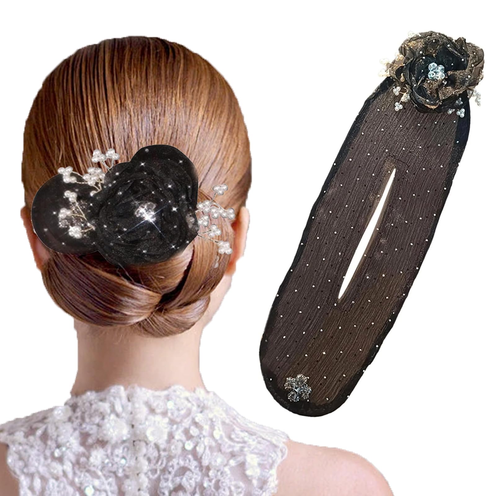 Chignon Facile per Capelli, 2024 Nuovo Accessori per Capelli, Fiori Accessori Capelli, Ciambella per Chignon, Bigodino Pigro Creatore di Chignon per Donne e Ragazze (Nero)