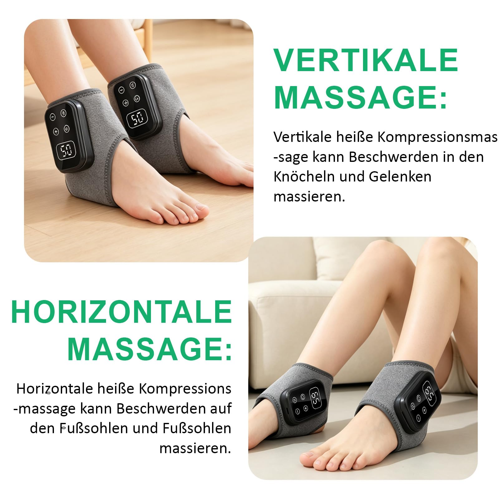 Fussmassagegerät 3-in-1 Foot Massager, Elektrisch Fußmassagegerät mit 5 Vibrationsmodi und 6 Heizstufen, Kabellos Wiederaufladbar, Linderung von Fußermüdung und Schwellungen (Dunkelgrau)