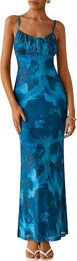 PRETTYGARDEN Women's Floral Bodycon Maxi Dress Summer Beach Sundress Sleeveless Spaghetti Strap Wedding Guest Dress