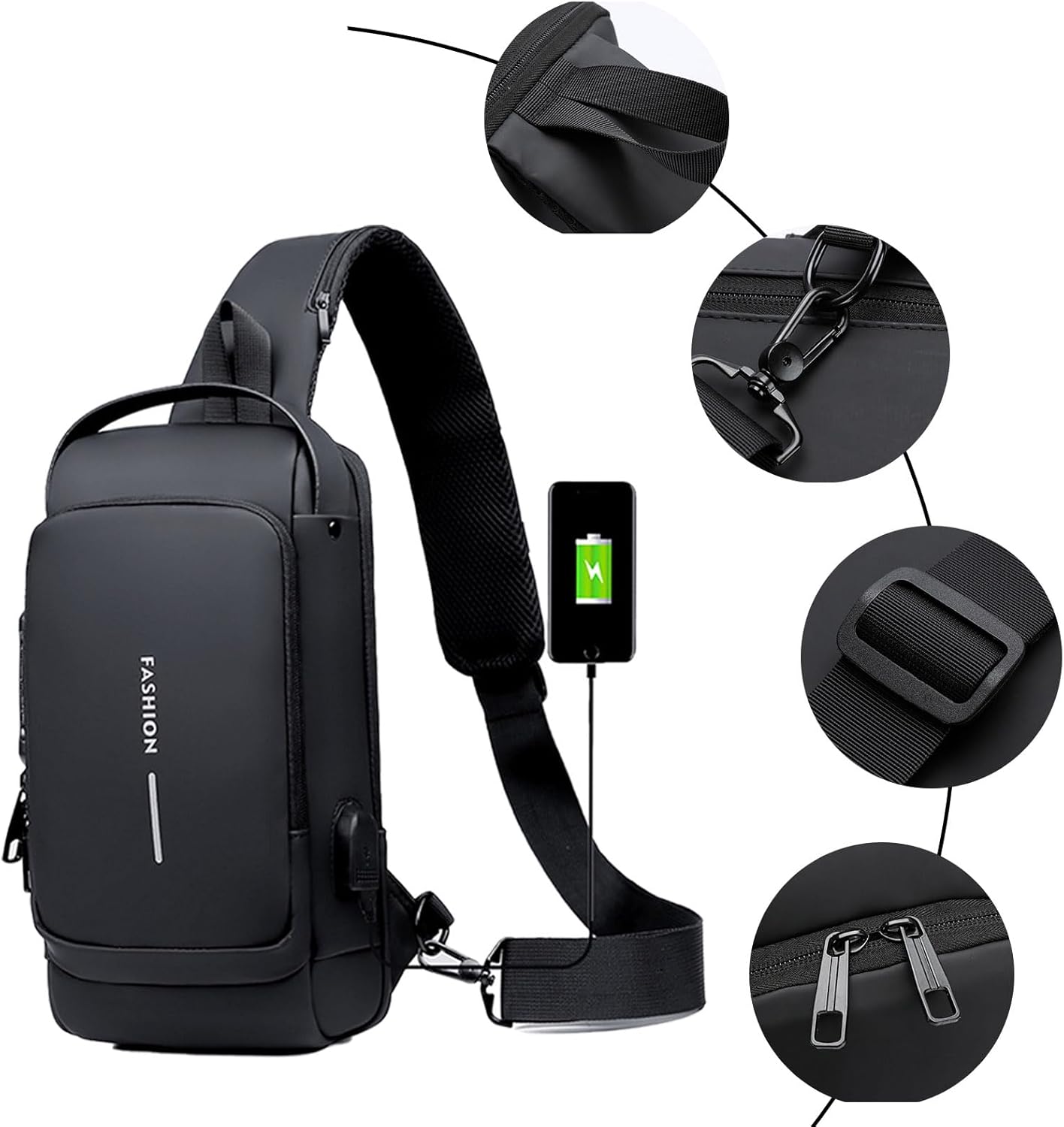 Travel Sling Bag Waterproof Crossbody Bag with Combination Lock Anti-Theft PU Leather Chest Bag - Image 8