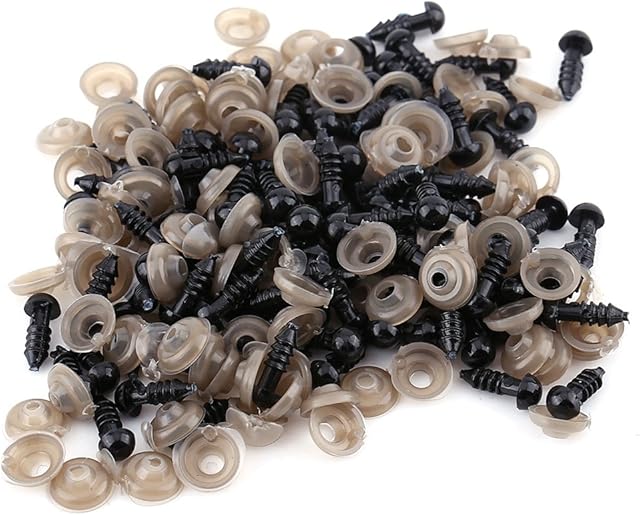 Safety Eyes with Washers - 100Pcs Small Doll Eyes Craft Toy Eyes Black Plastic Safety Eyes for Dolls Plush Animals Knitted Toys Making (10mm)