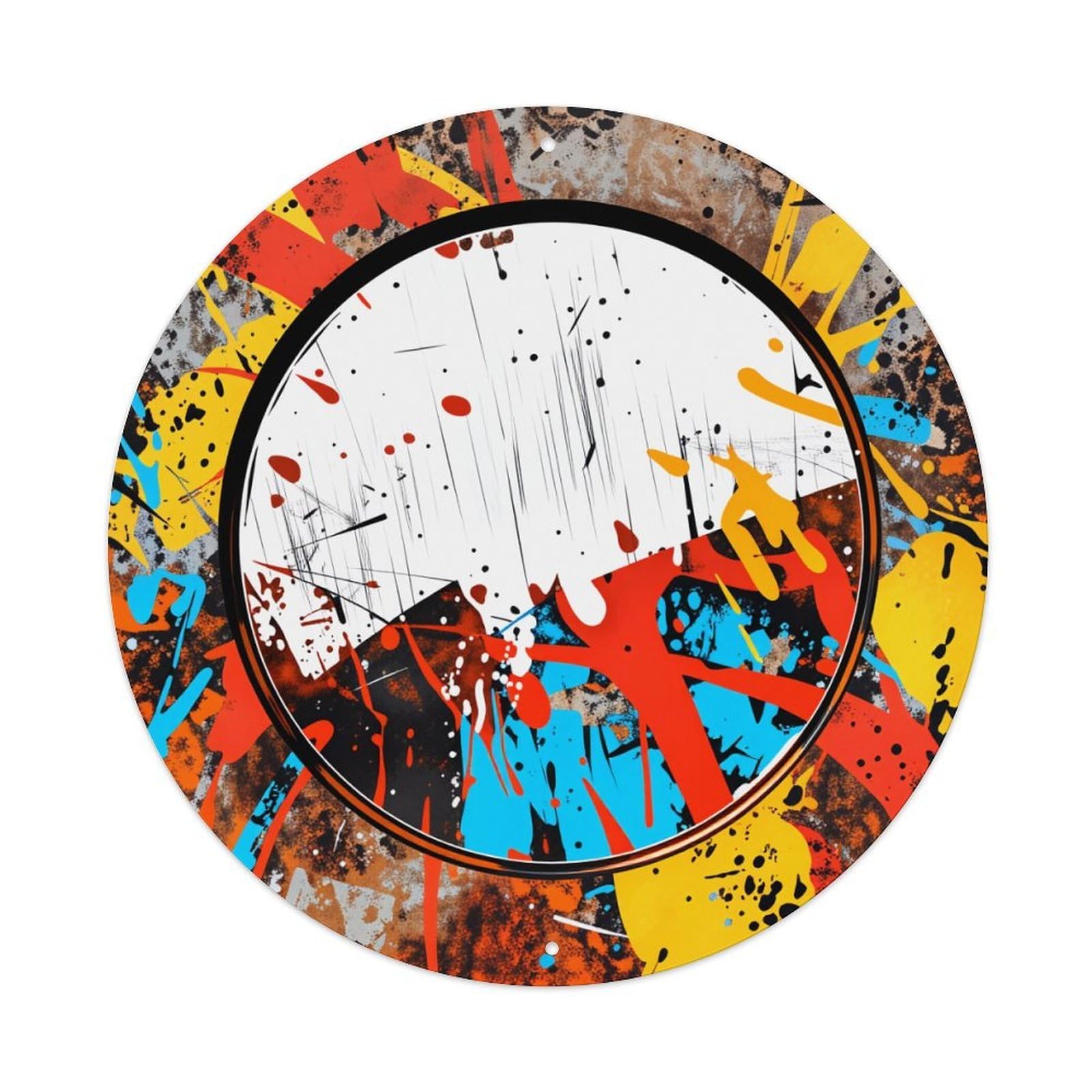 Abstract Colorful Splash Pattern Art Round Tin Sign Vintage Style Metal Sign Home Bar Garden Wall Plaque Decor Metal Poster 8x8 Inch