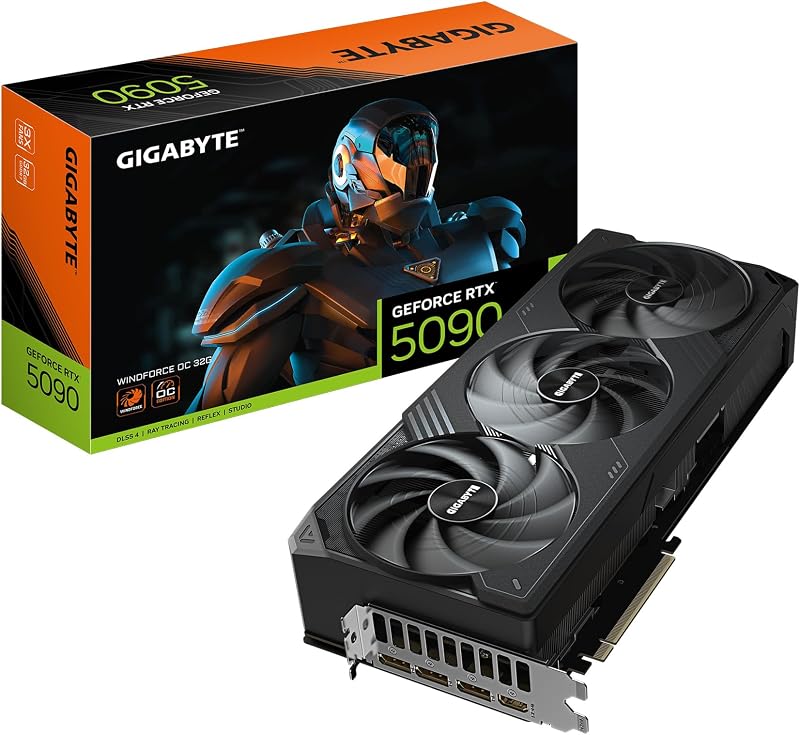 Tarjeta gráfica GIGABYTE GeForce RTX 5090 WINDFORCE OC 32G, sistema de refrigeración WINDFORCE, 32 GB 512 bits GDDR7, tarjeta de vídeo GV-N5090WF3OC-32GD
