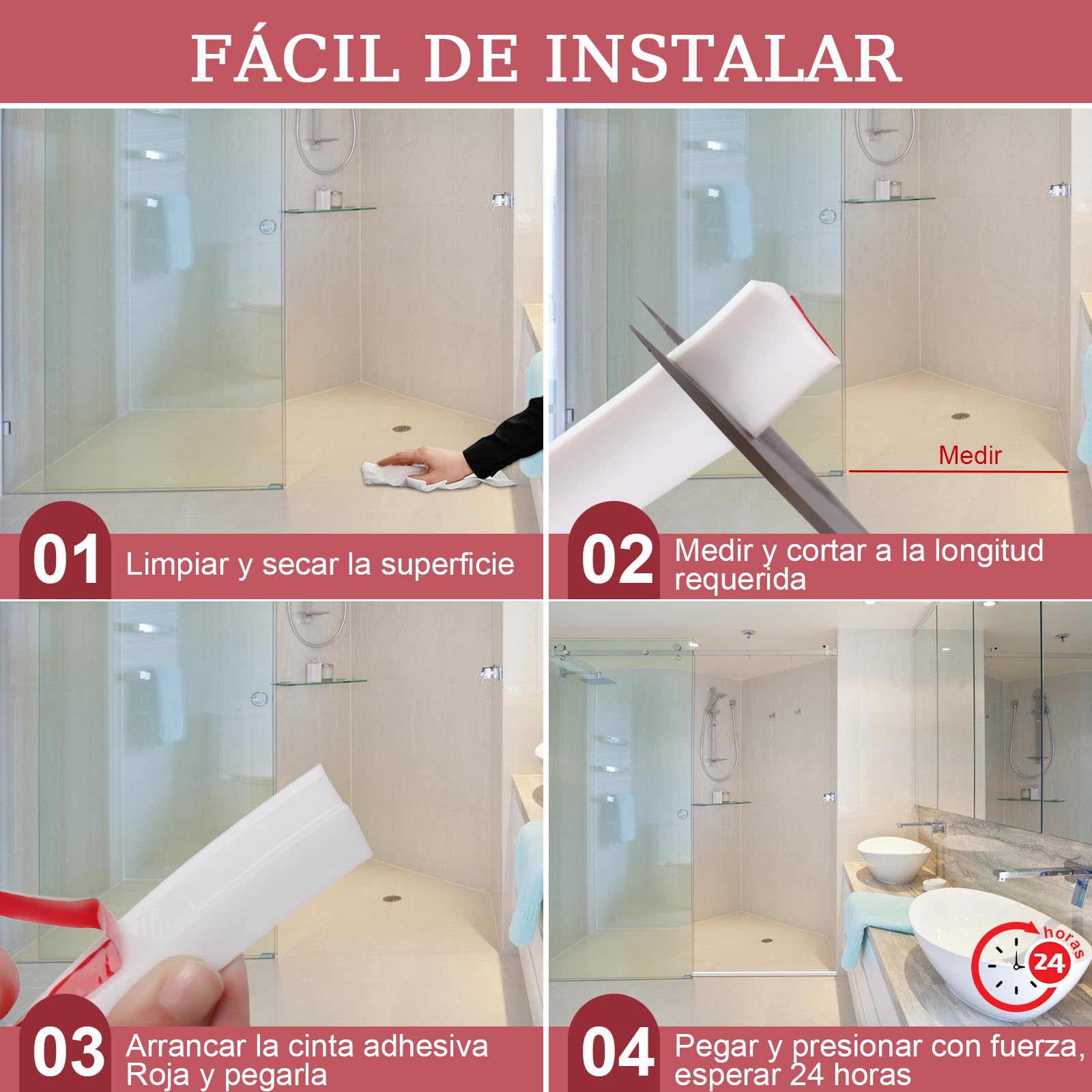 alophoty 1M Barrera Agua Ducha Blanco - Perfil Silicona Ducha, Impermeable, Plegable, Fácil Instalación, Previene Desbordamientos y Filtraciones