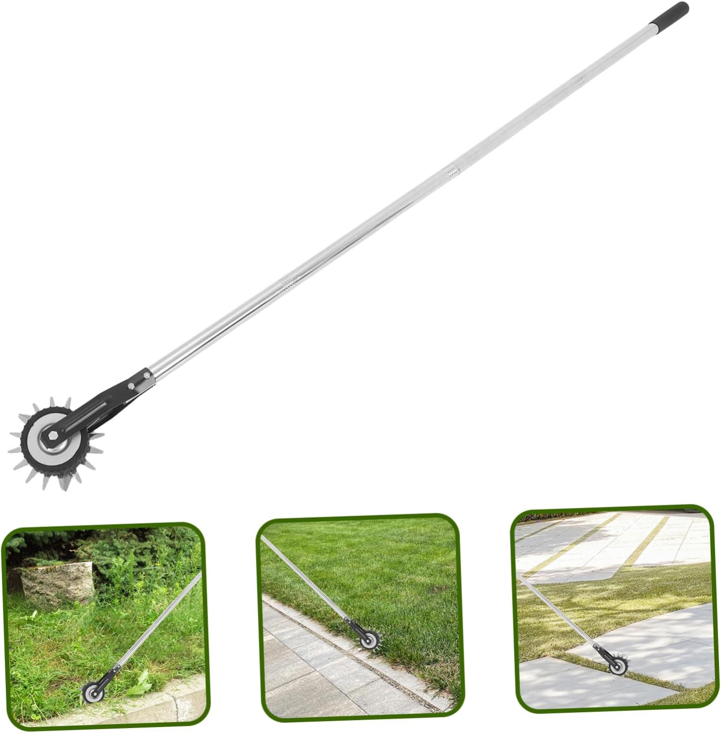 SUPVOX Wheeled Manual Lawn Edger for Grass and Weeds Trimming Stainless Steel Handle Rotary Design for Sidewalks Driveways and Flower Beds