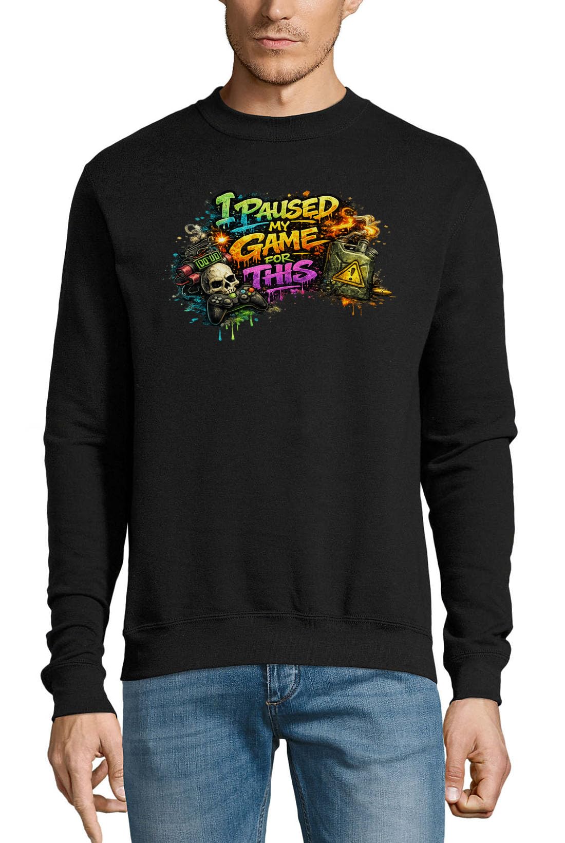 Felpa in cotone con scritta "I Paused My Game", colore nero