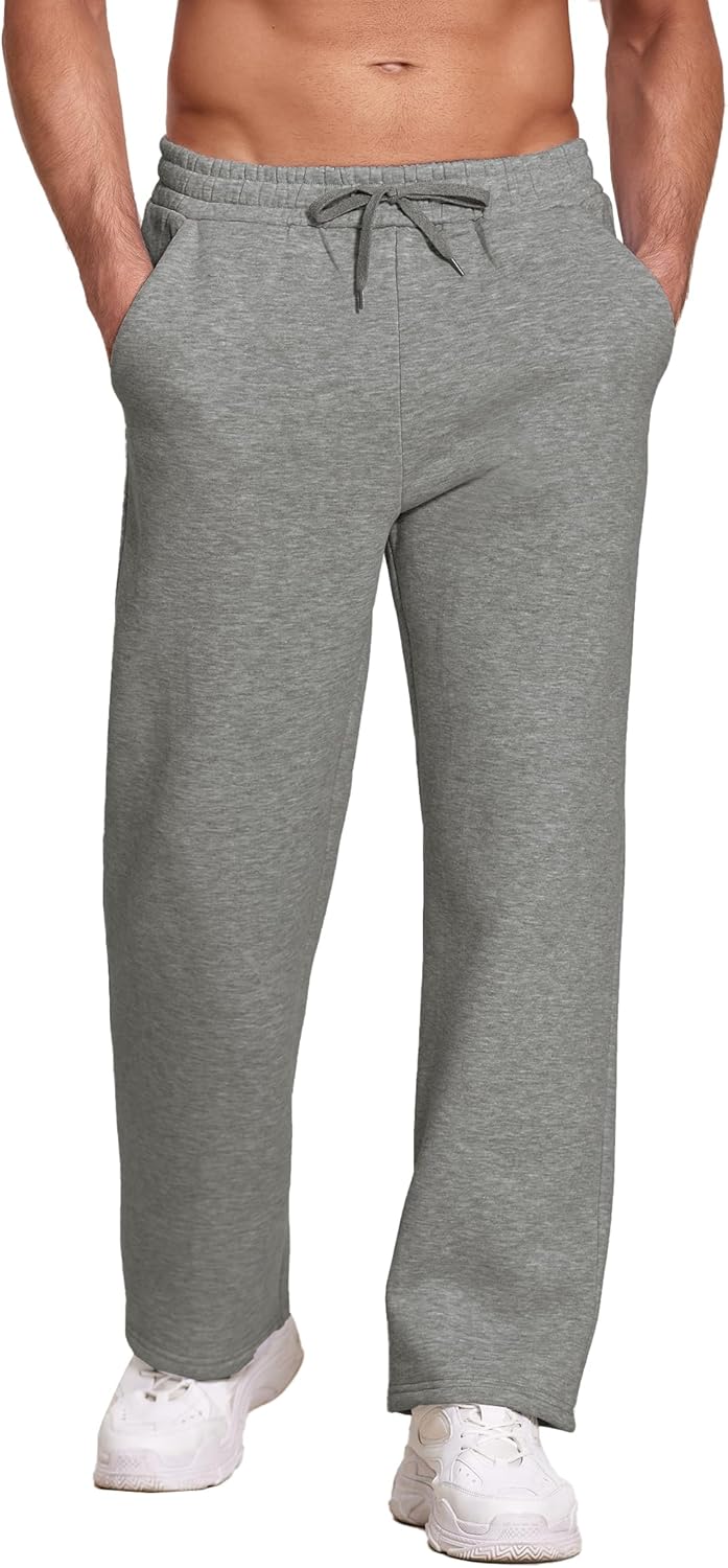 Deyeek Men's Fleece Lined Sweatpants Open Bottom Straight Leg Sweat Pants for Mens Loose Fit Joggers Sweatpants with Pockets - Image 4