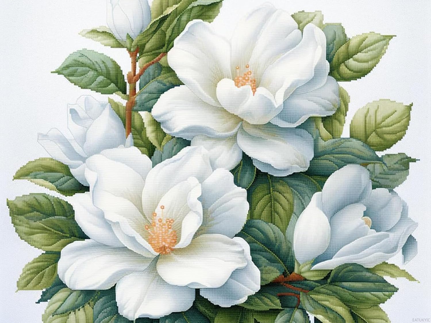 EATUKYIC White Gardenia Flowers 5D Diamond Art Painting Kits, Round Full Drill Diamond Art DIY Paint by Diamond Number Kits for Beginners Crystal Cross Stitch Wall Decor 30x40cm