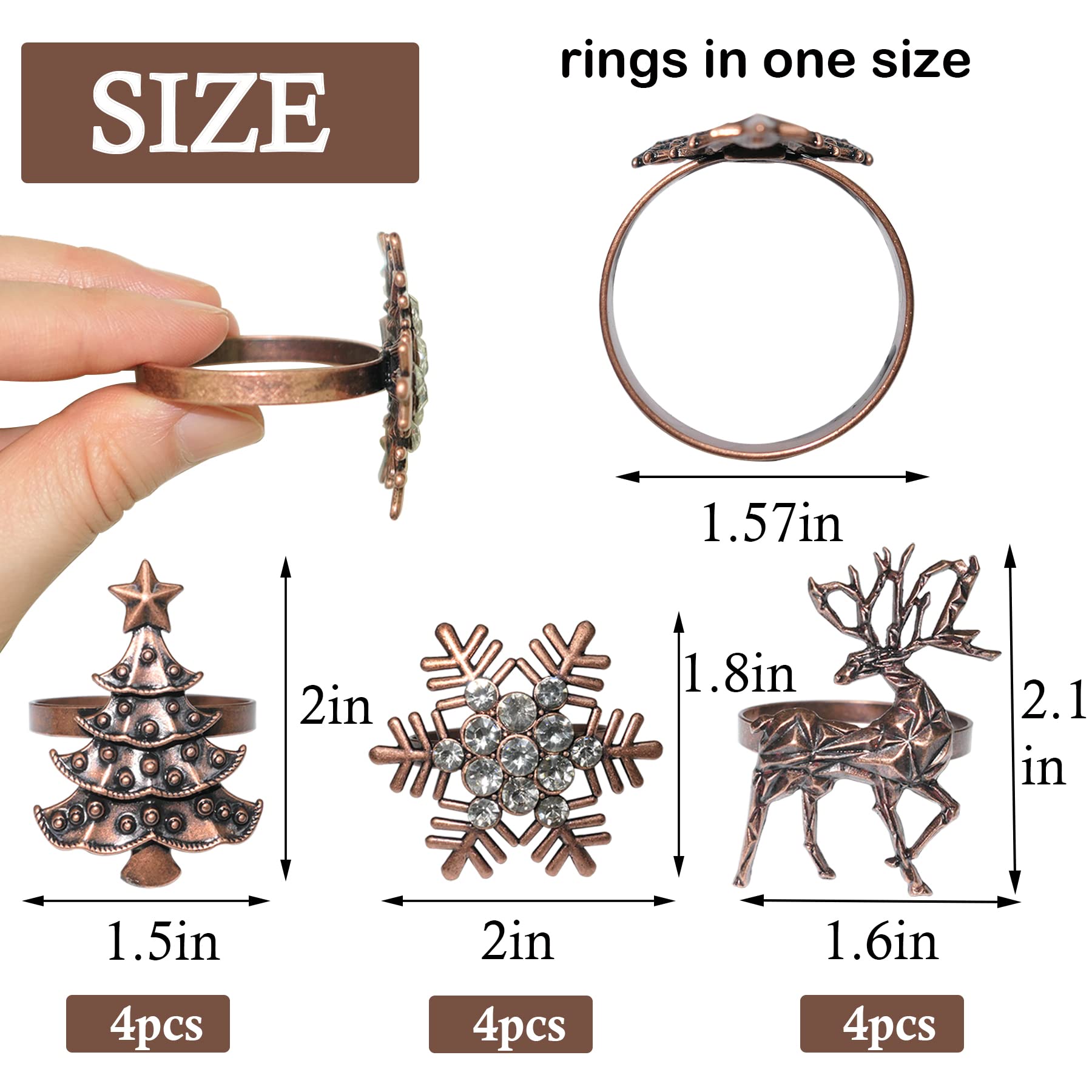 HADDIY Weihnachts-Serviettenringe, Set mit 12 Retro-Schneeflocken, Hirsch, Xmax Baum-Serviettenhalter für Winter, Urlaub, Abendessen und Weihnachtsfeier, Tischdekorationen