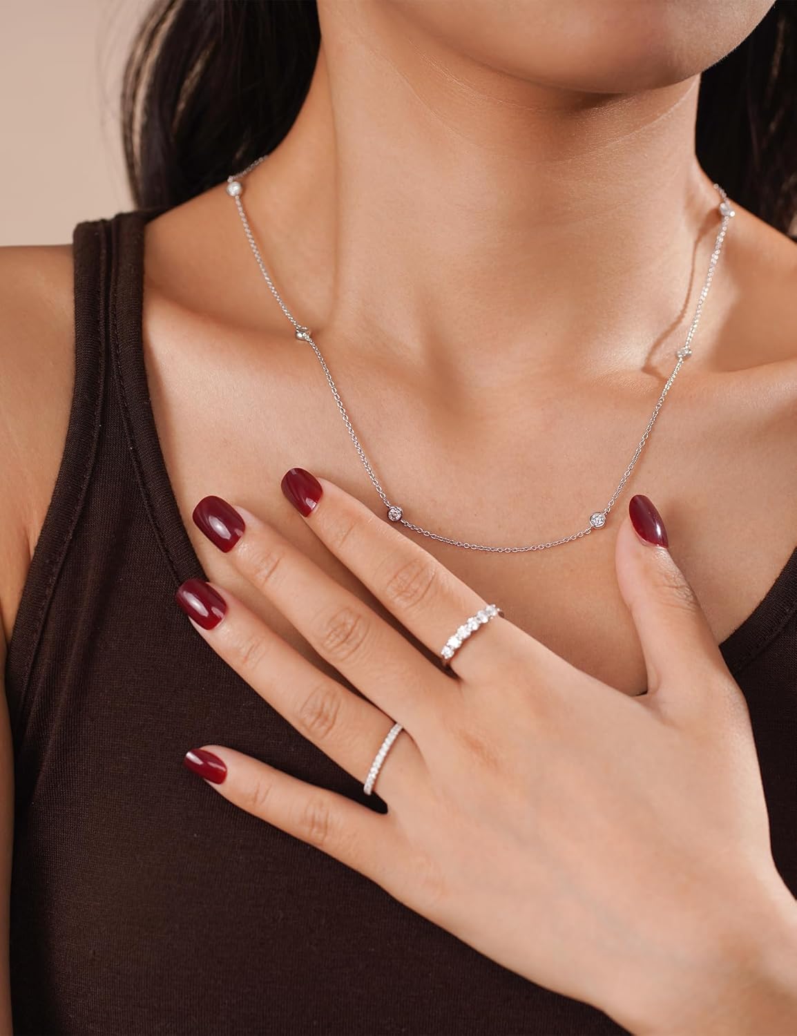 IMOLOVE Moissanite Station Necklace for Women Sterling Silver – Dainty Bezel Set Stones on Delicate Chain, Minimalist Jewelry Gift – Shine Bright, Spend Light