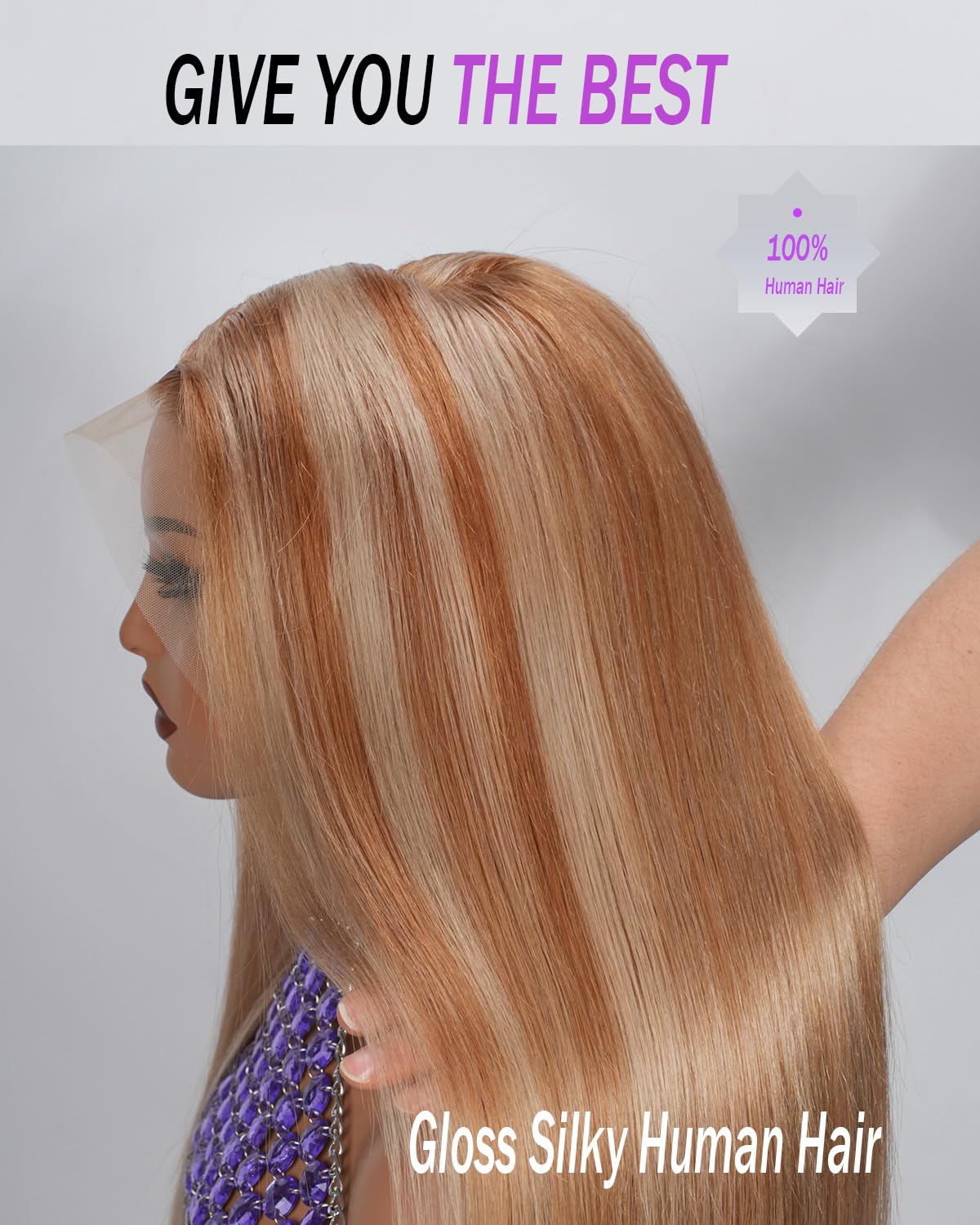 Ombre Brown Lace Front Wig Human Hair 13x6 HD Highlight Walnut Brown to Bleach Blonde Straight Frontal Lace Wigs 180% Density Pre Plucked Glueless Caramel Blonde Wig with Brown Roots