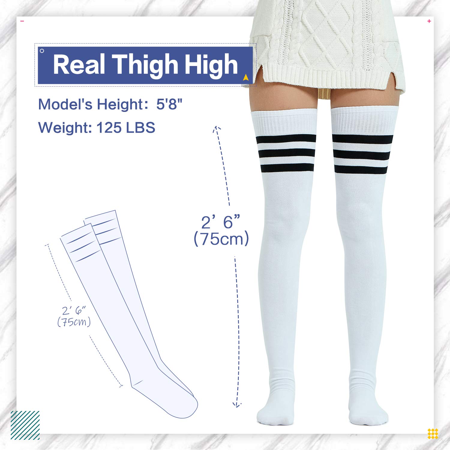 Kayhoma Extra Long Cotton Stripe Thigh High Socks Over the Knee High Plus Size Stockings…