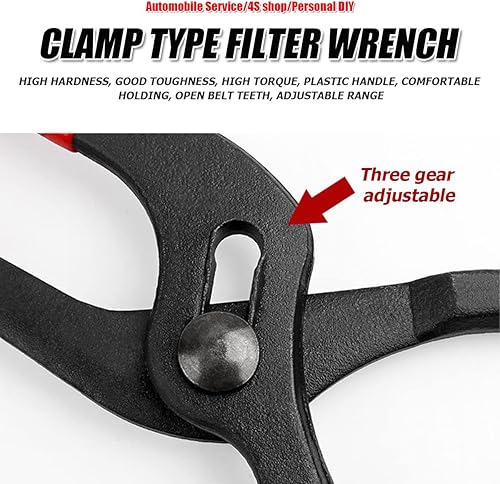 Miniatura 3 de Alicates de filtro de aceite ajustables de 12 pulgadas, herramienta de extracción de llave de filtro de aceite, empuñaduras antideslizantes y diseño