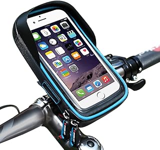 Bicycle Mobile Phone Bracket Transparent Touchable Pouch Case 360 Degree Rotating Waterproof Holder Bike Bag for Smartphones GPS (Blue)