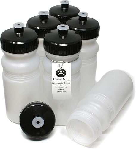 Rolling Sands Botellas de Agua Deportivas de 20 Onzas Fabricadas en Estados Unidos - Paquete de 6 Botellas Deportivas en Blanco sin BPA para Equipos