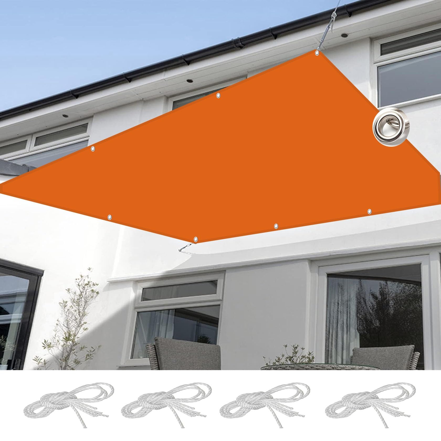 Sonnensegel, 2,5 x 5,5 m, wetterbeständig, langlebig, 98 % UV-Schutz, einfache Installation, für Garten, Terrasse, Pool, Orange