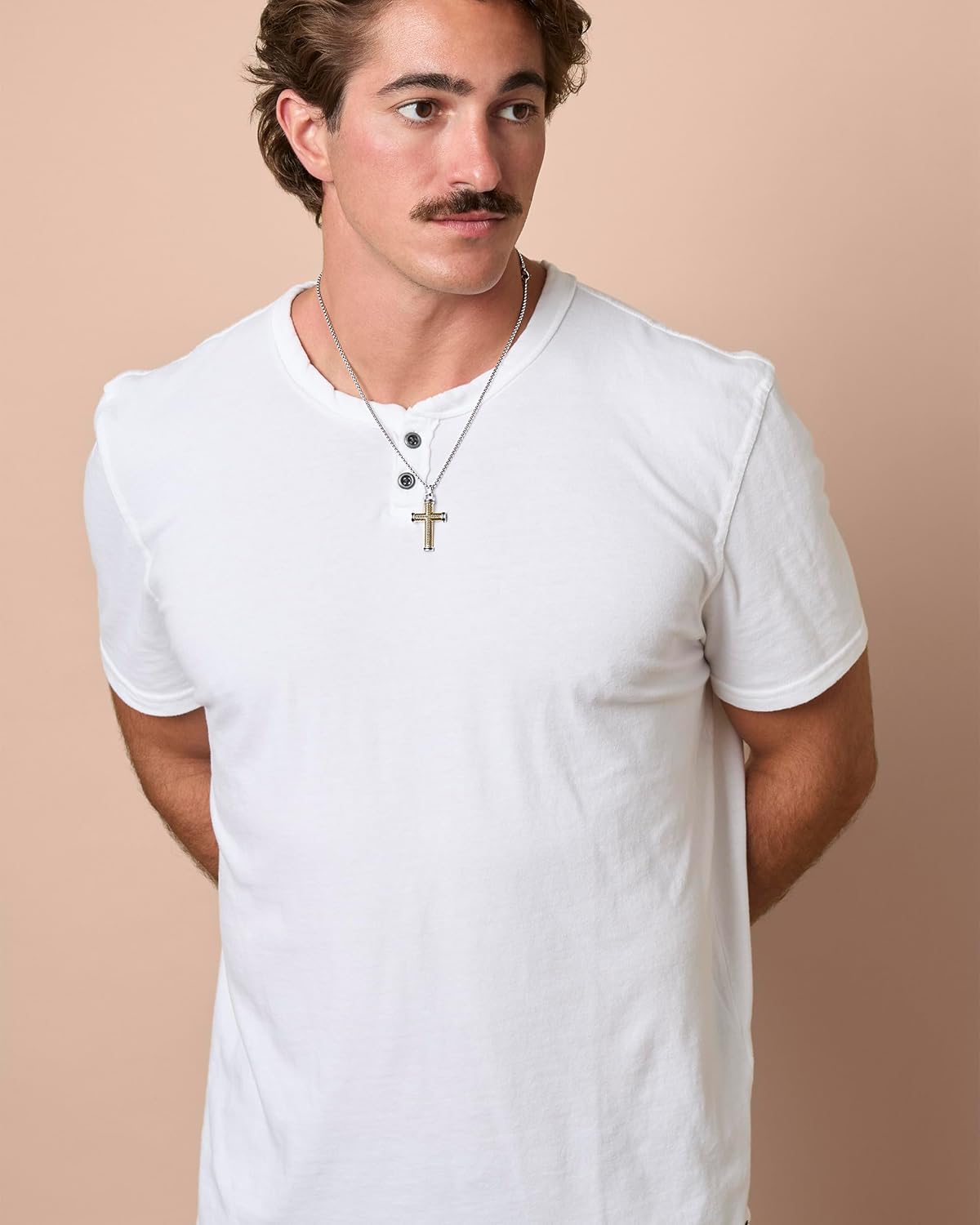 Lucky Brand Stainless Steel Cross Necklace for Men 24"", Two-Tone Cross Pendant Necklace, Cross Jewelry - Image 3