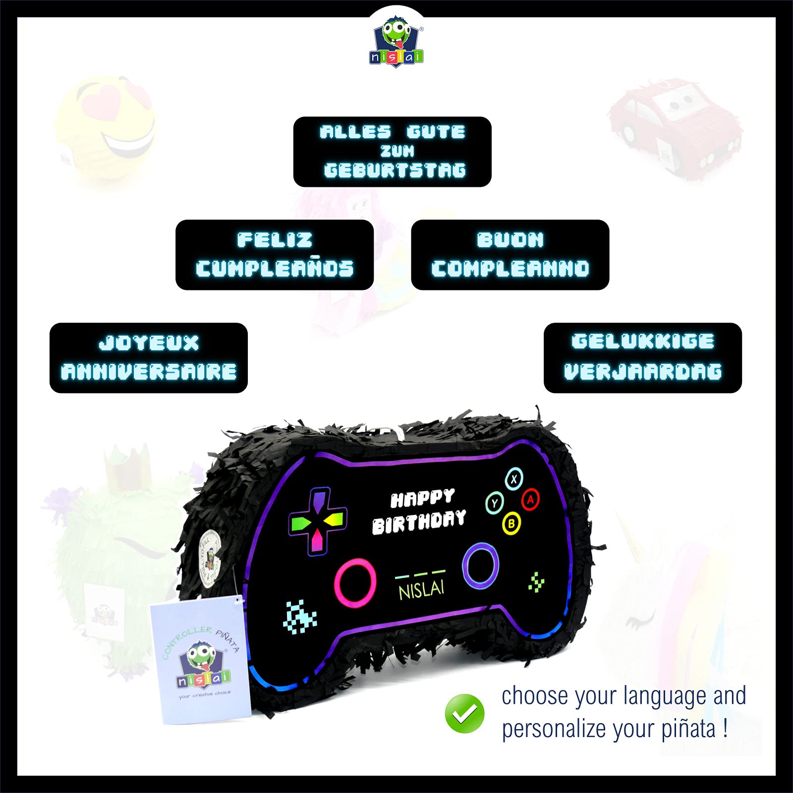 pentolaccia Controllo Videogiochi piñata | Ideale Come Pinata di Compleanno per Bambini | Matrimoni | piñata | compreso Bastone e Maschera | Dimensioni ca. 43x33x10 cm