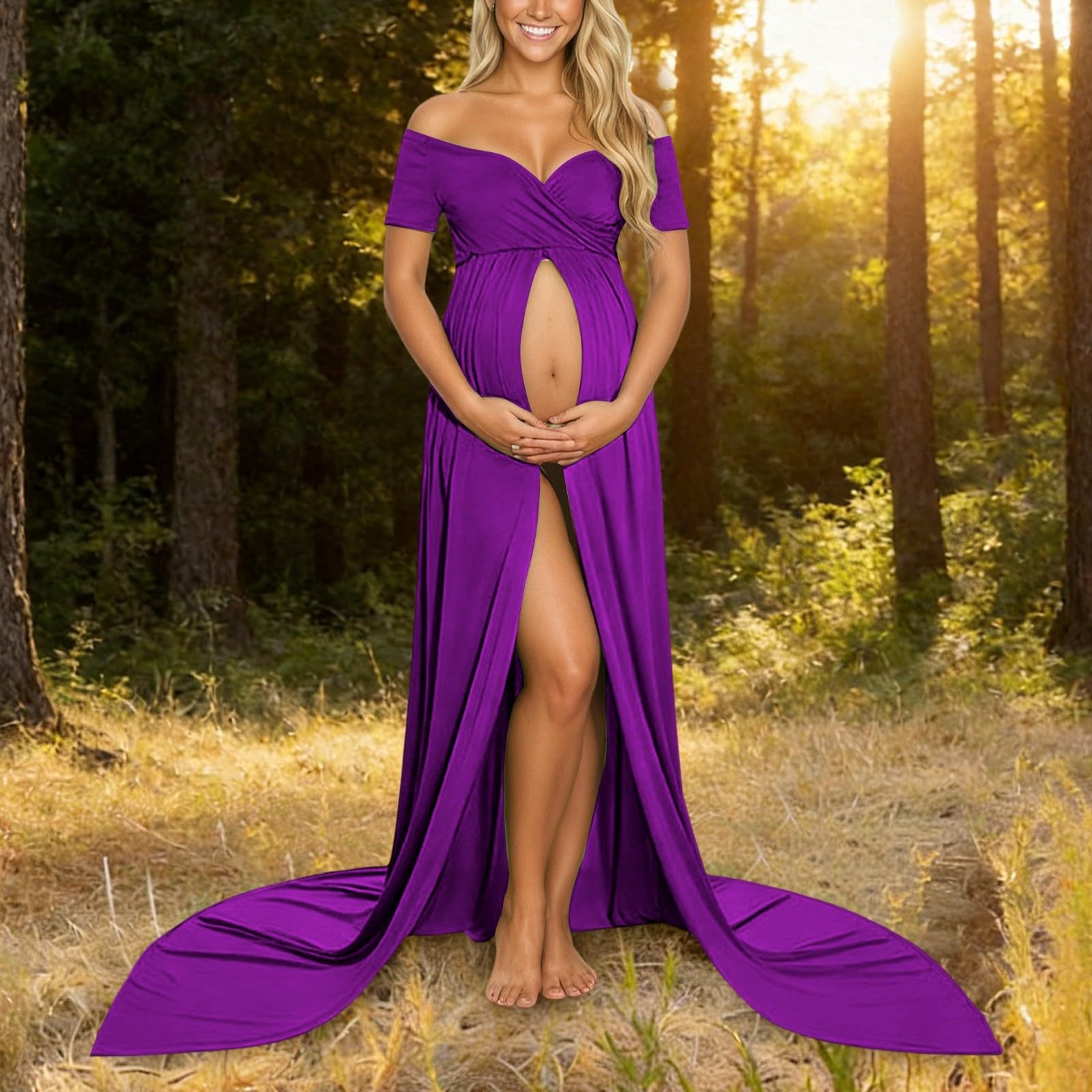 Vestido elegante de maternidad para sesión de fotos de embarazo, vestido de manga larga hasta el suelo para fotografía de embarazo y