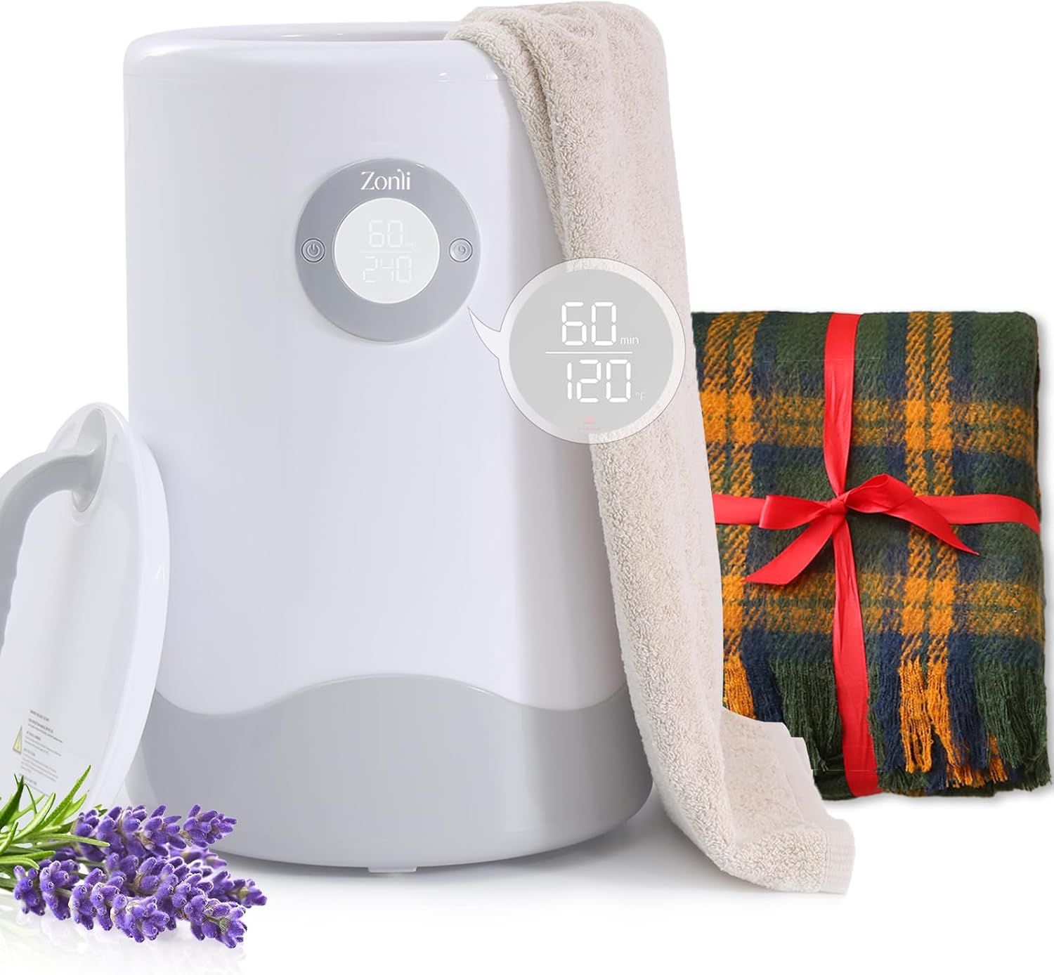 ZonLi Blanket &Towel Warmer + Green Plaid Throw Blanket, 50'' x 60''