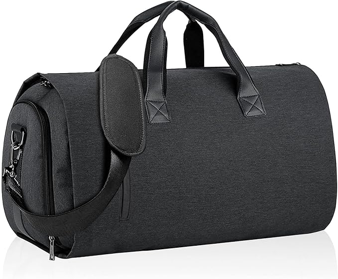 review MOVOYEE Carry On Garment Bag for Women Men Travel,Large Convertible Garment Duffle Bag with Shoe Compartment Pouch Shoulder Strap,2 in 1 Hanging Suitcase Suit Travel Bags Carrier Weekender Bag Black