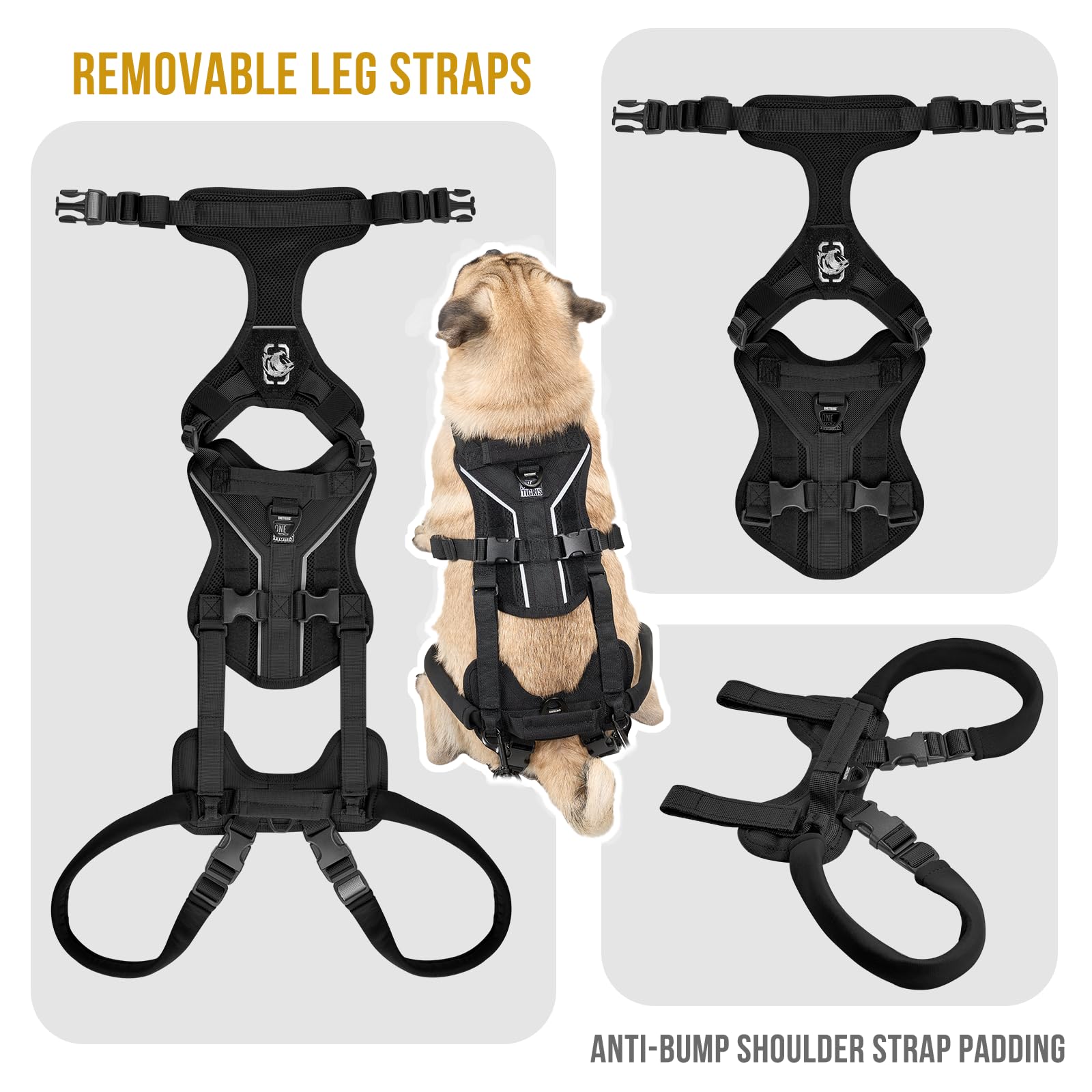 OneTigris Imbracatura per cani, Hopper piccolo supporto imbracatura regolabile con 2 manici per supporto e riabilitazione, adatta per cani di piccola taglia, nero, XS