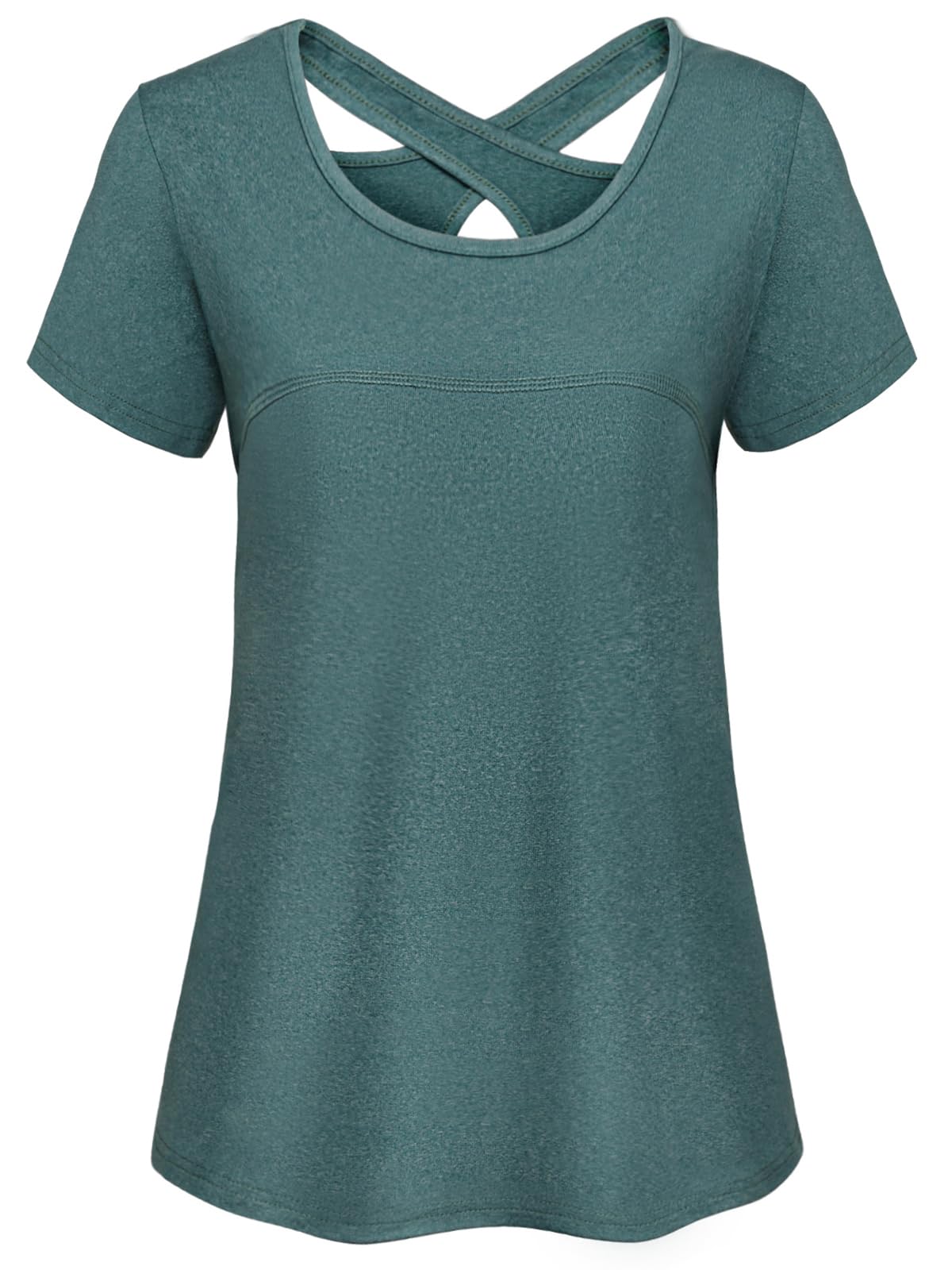Kimmery Woman Short Sleeve Round Neck Criss Cross Back Yoga Shirt
