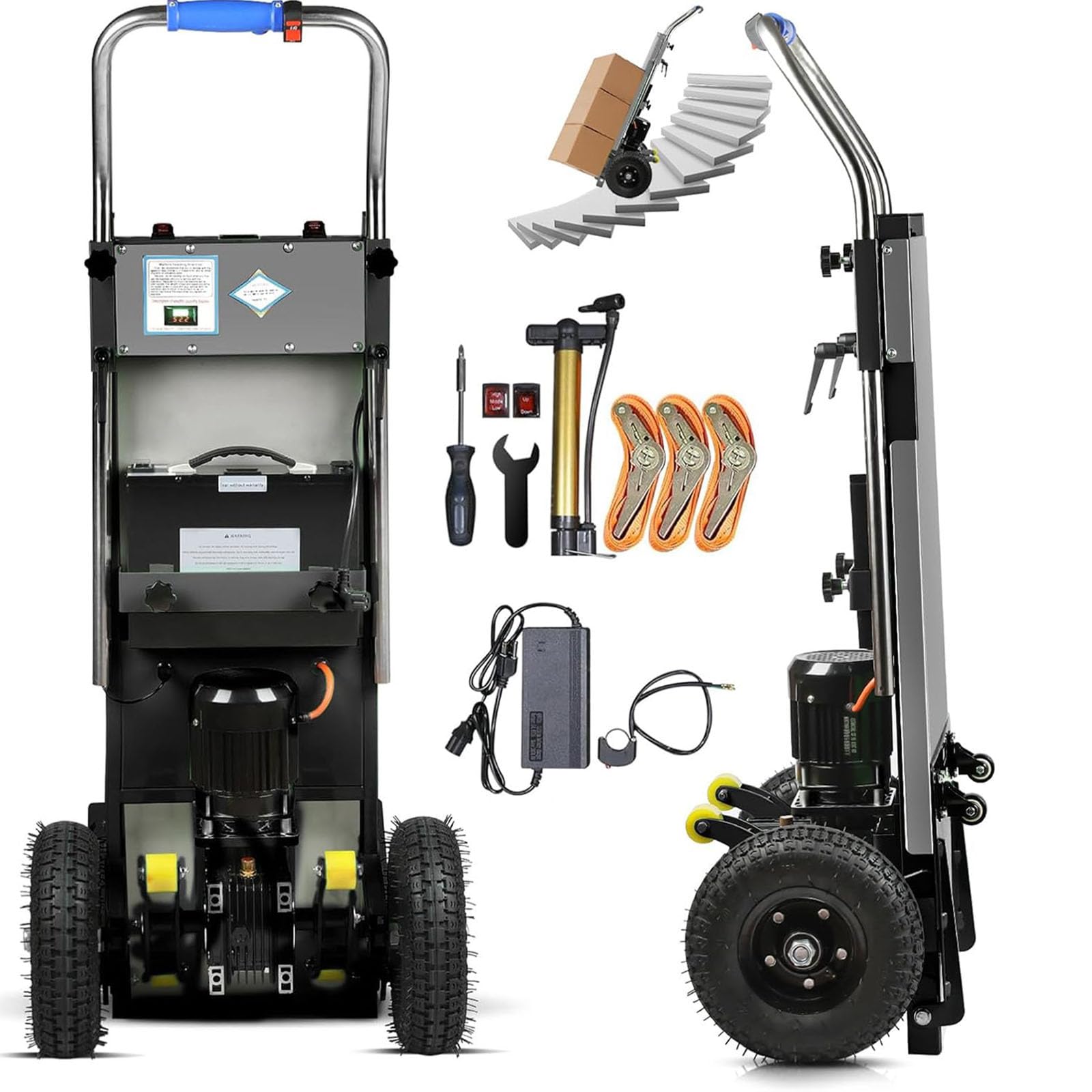 Elektrischer Treppensteiger Elektrische Sackkarre 400 Kg Tragkraft mit Bürstenloser Motor Treppen Abstiege BewäLtigen Stair Climber mit Gummiketten für Möbeltransportieren,A