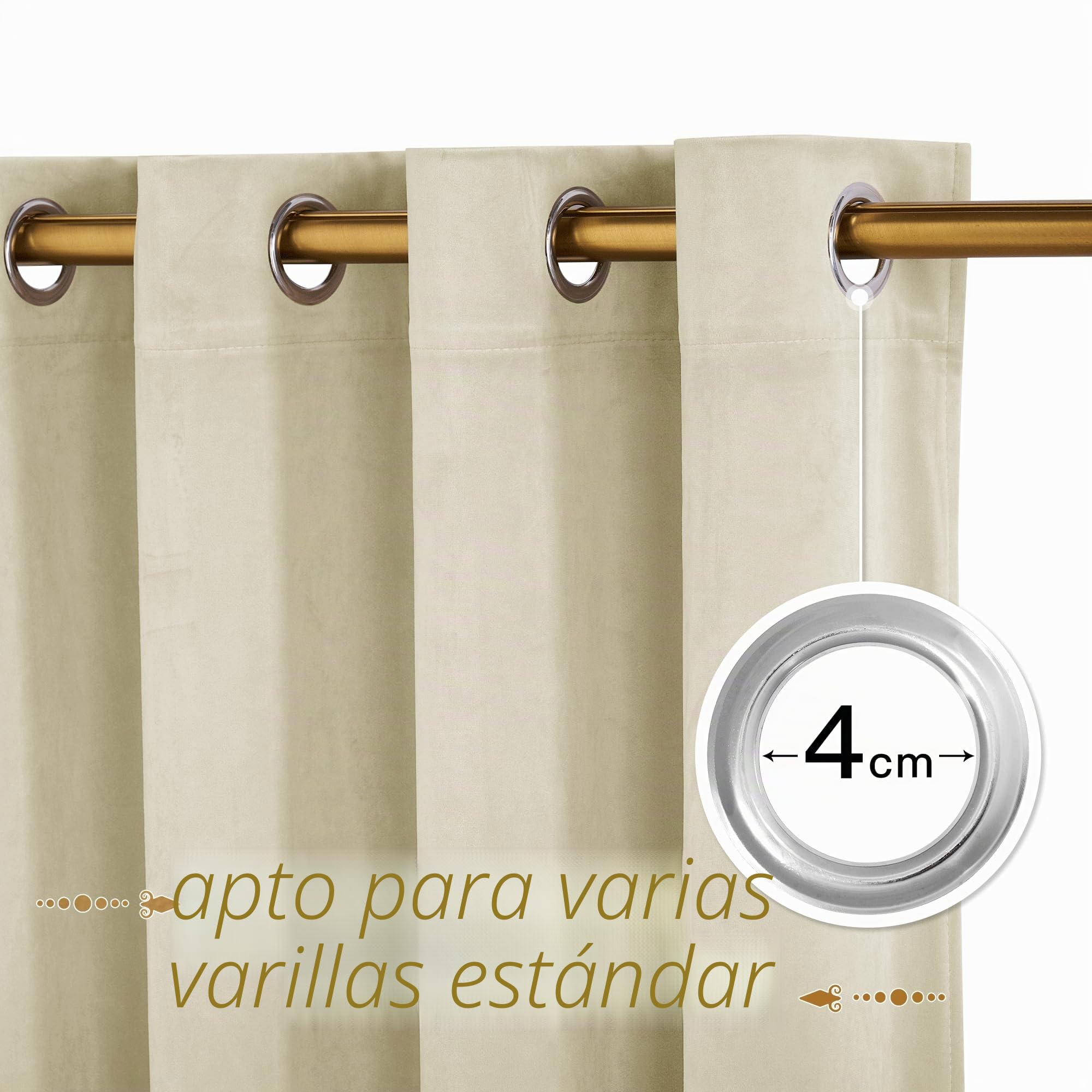 PONY DANCE Cortinas Salon Modernas 2 Piezas, Cortinas de Terciopelo(300 g/m2), Opacas Termicas Aislantes con Ojales para Dormtiorio Matrimonio/Comedor/Habitacion,132x240cm,Beige Claro