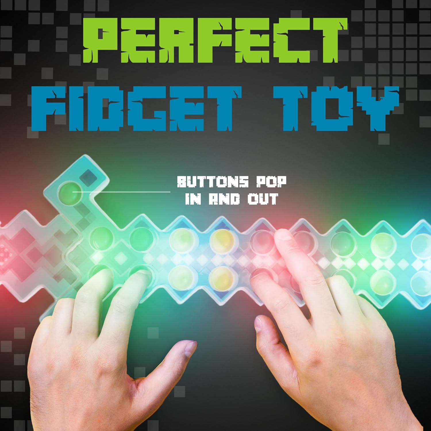 Windy City Novelties 22" LED Light-Up Pop-It Pixel Sword - 8-Bit Retro Gamer Fidget Toy for Kids