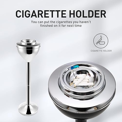 Vista 13 de Cenicero de pie al aire libre para patio, bandeja exterior grande y alta para eliminación de receptáculos de cigarrillos, ceniceros de metal Negro