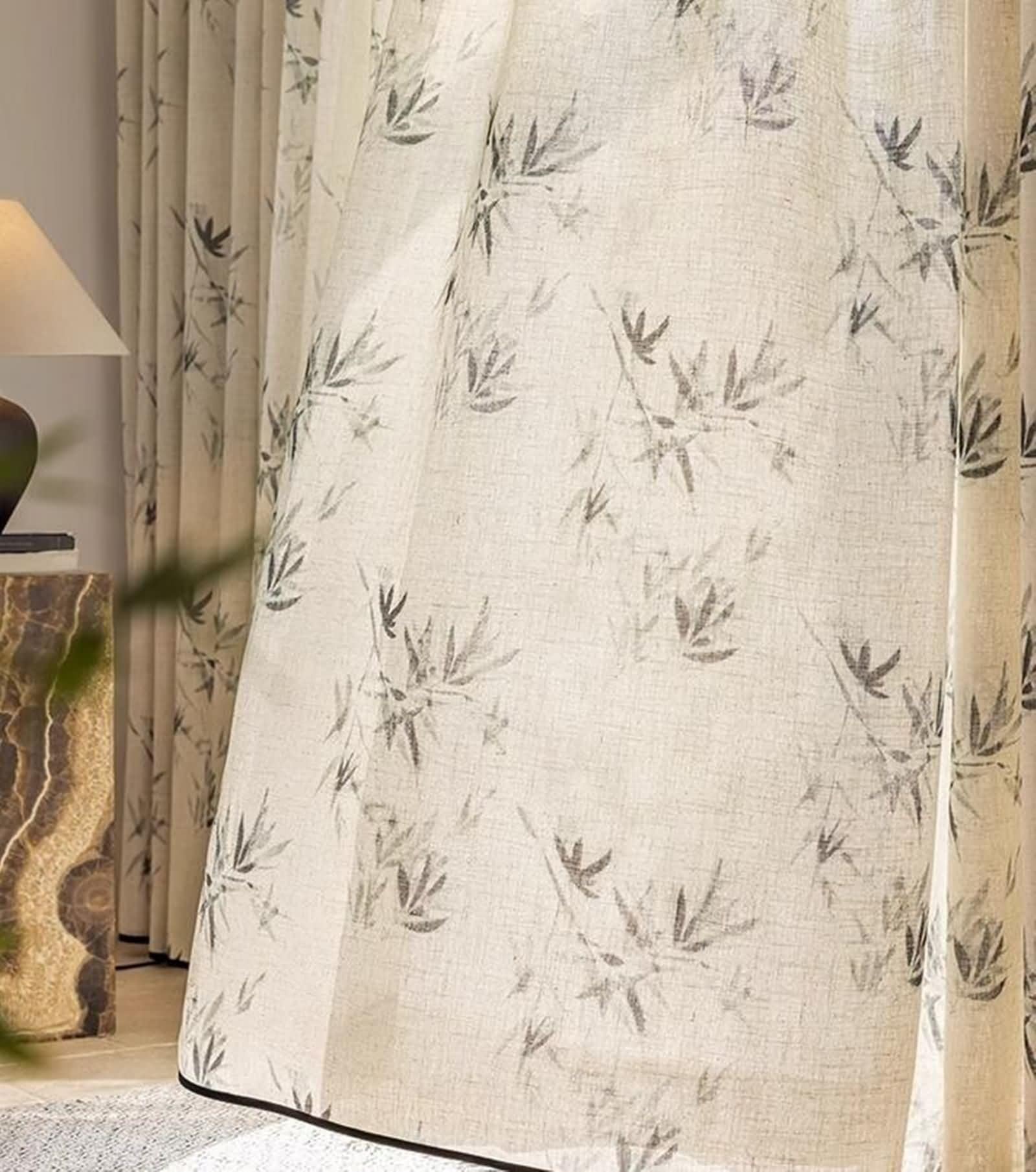 Rideau voilage interieur haut de gamme aspect lin brodé feuilles Beydodo 250x270
