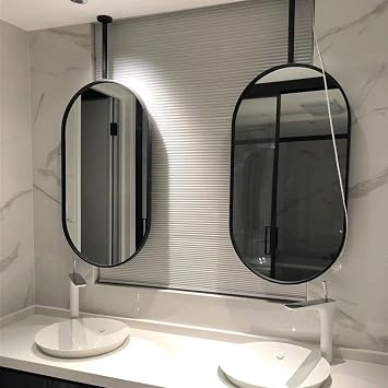 Wall Mounted Oval Mirror for Bathroom,Ceiling Mounted Mirror with Black Metal Frame, Home Decorative Hanging Vanity Mirror for Bathroom Living Room(40x60cm(16x24inch), Black)